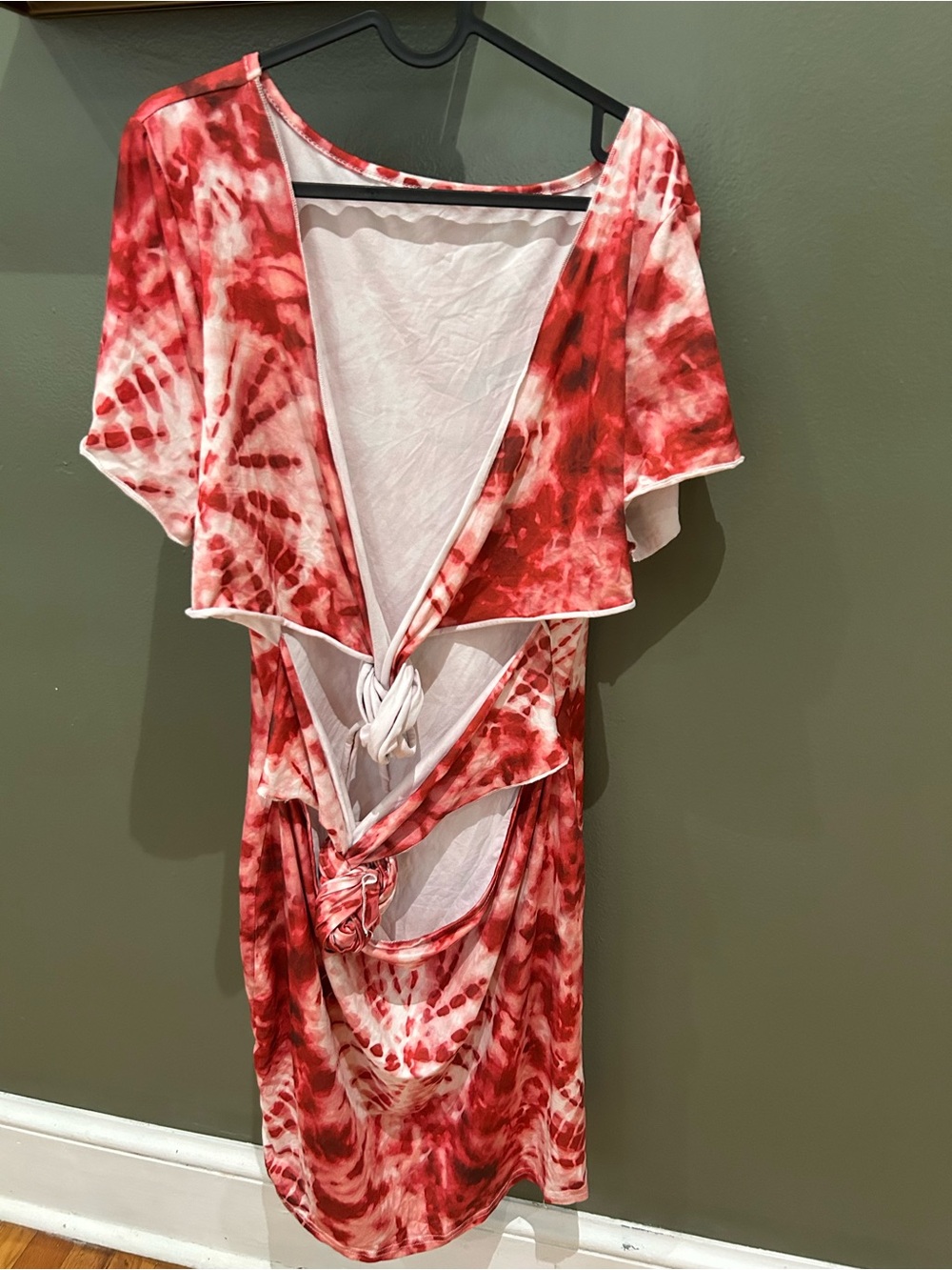 SHEIN Tie-Dye Red Cover-Up Dress with Front Knot
